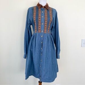 Erika Classics Vintage Western Tapestry Cottage Core Denim Midi Dress M Medium